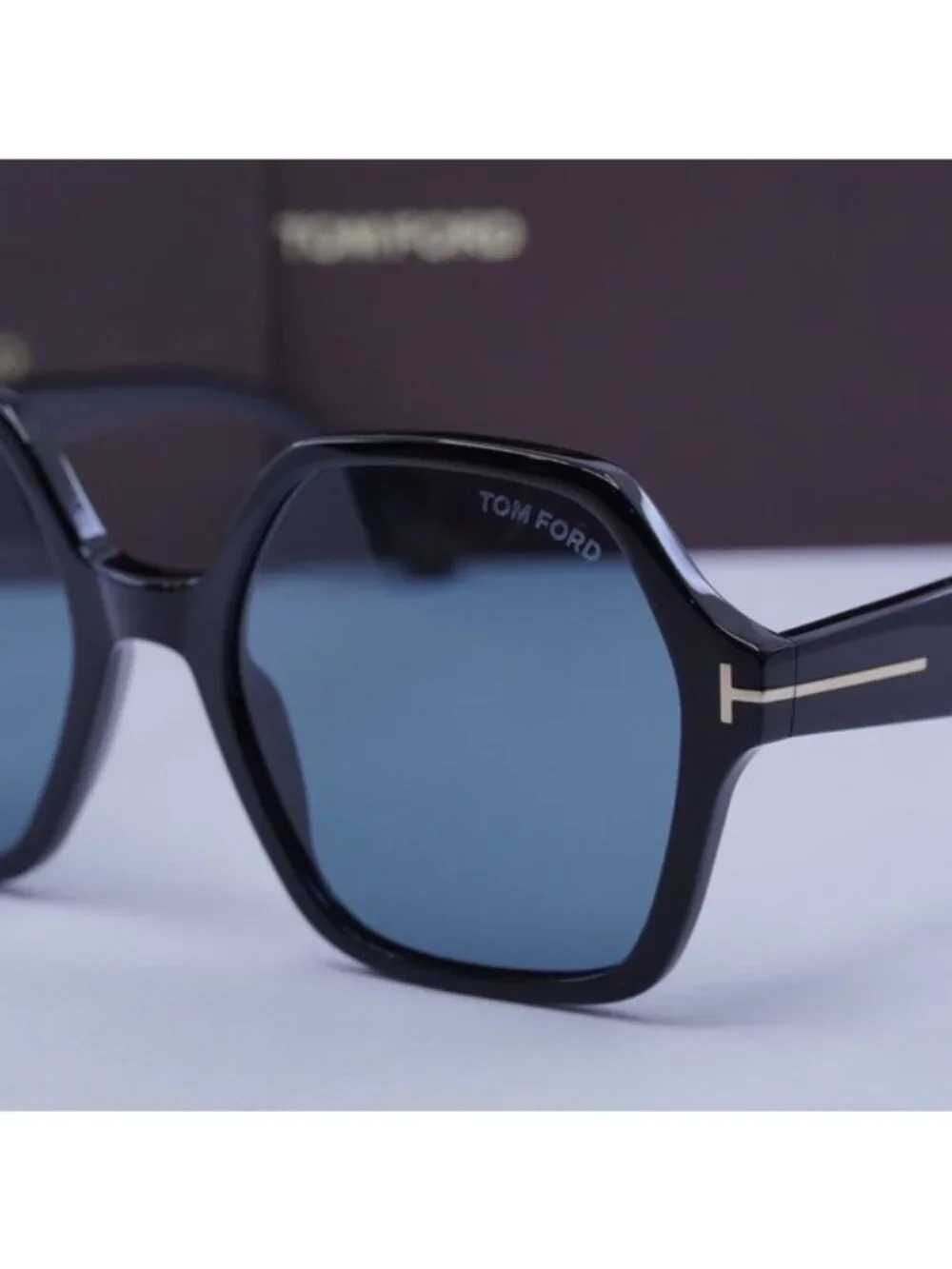 Tom Ford Romy FT1032 01A Geometric Sunglasses - Black/Smoke Blue